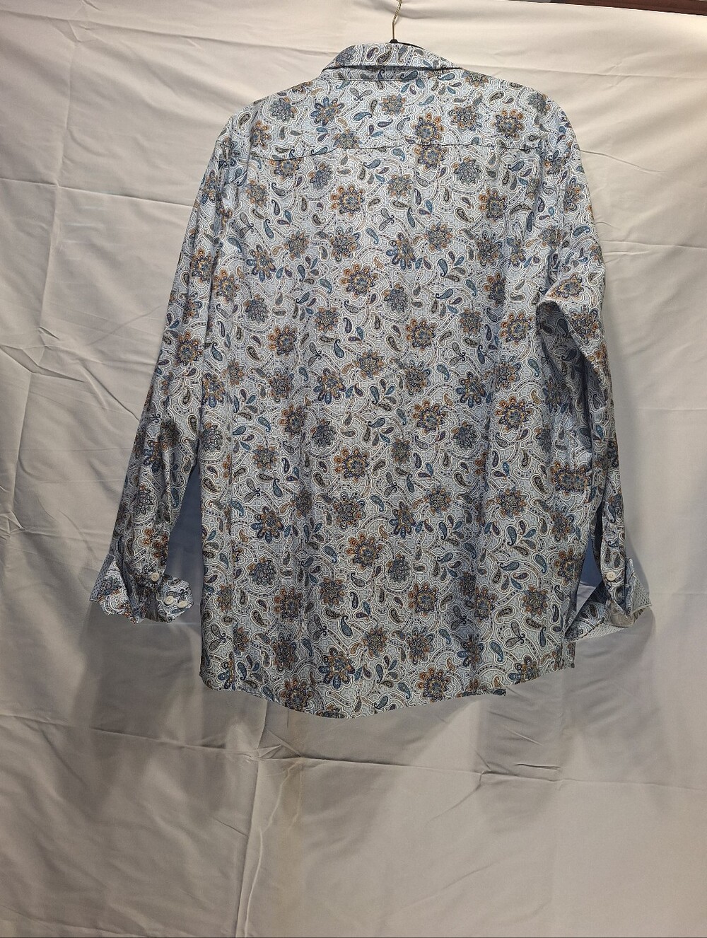 Johnston & Murphy Light Blue Paisley Floral Button-Down Shirt Men's 2XL - Picture 2 of 4